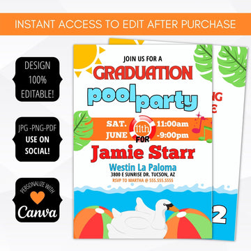 future is bright elementary high school senior college graduate pool party invitation